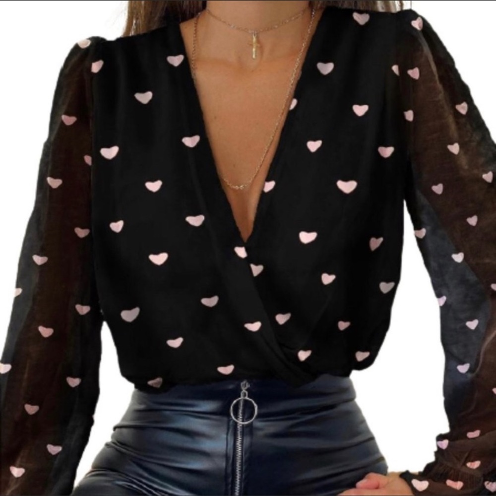 Chiffon Heart Design Surplice Top